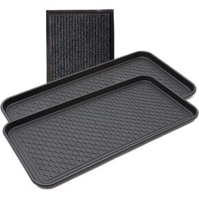 2 Pack Multi-Purpose 30x15 Tray with a Bonus Doormat for Boots, Shoes, Plants, Pet Food, Pet Cage, Litter Box. Decorative Large Boot Tray with Lip/Sides for Indoor/Outdoor Entryway