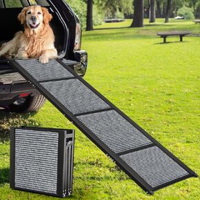 Extra Wide Dog Ramp for Car, Suvs & Trucks, Longest 71"& Widest 20" Aluminum Folding Dog Ramp with Non-Slip Rug Surface, Outdoor Portable Pet Ramp for Medium Large Dogs Supports Up to 200 Lbs