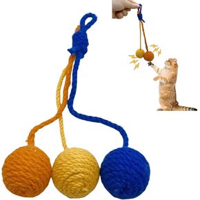 Cat Toys Ball,3Pcs Sisal Ball with Bell Inside,Funny Interactive Cat Toys for Indoor Cat,Safe Teeth Cleaning Cat Chew Toy,Hangable Kitten Toy