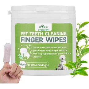 Pet Teeth Cleaning Finger Wipes for Dogs & Cats,Reduces Plaque & Tartar Build Up,Dog Finger Toothbrush Small Breed,50 Count