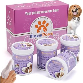 Dog Teeth Cleaning Wipes and Ear Wipes 240 Counts Gift Packaging, Pet Dental Finger Wipes for Dogs and Pet Ear Cleaner Finger Wipes, Gently Remove Ear Wax and Reduces Plaque, Freshen Breath
