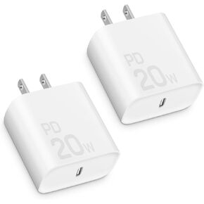 【2 Pack】 20W USB C Wall Charger for iPhone Charger Block with PD 3.0 USB C Adapter Fast Charging for iPhone 14/14 pro/14 plus/14 pro max/13/12/11/SE/XR/8, iPad Pro/Mini, Galaxy, Pixel 4/3 and More