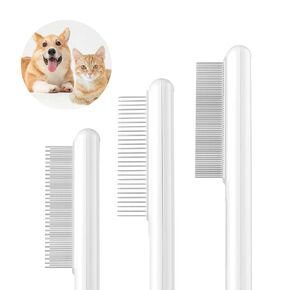3 Packs Cat Combs,WUSOLIBON Rounded Stainless Steel Teeth, Smooth Tips for Removing Loose Hair, Pet Massage Tool for Long&Short-Haired Pets,Removing Flea and Lice,Suitable for Cats/Dogs(White)