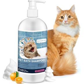 500ml 16.9 Fl Oz Cat Shampoo for Cats and Kittens Gentle Care for Itchy and Sensitive Skin Long-Lasting Aromatic Shower Gel Purely Botanical Formula Pet Shampoo