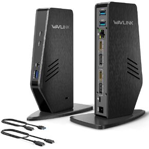 WAVLINK USB 3.0 and USB-C Dual 4K Display Laptop Docking Station with 65W Laptop Charging for Windows or Mac OS, Single 5K/Dual 4K@60Hz,(2 HDMI,2 Display Ports,3 USB3.0, 2 USB-C, Ethernet, Audio&Mic)