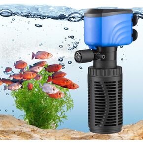 Aquarium Filter 3 Stages, 15W Fish Tank Filter, Submersible Power Filter for 20-75 Gallon Fish Tank, 200 GPH Water Pump Canister Filter for Pond Fish Tank Saltwater Freshwater