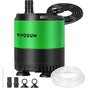 VIVOSUN 210 GPH 10W Submersible Water Pump, with Adjustable Water Flow, 4.9ft Tubing, Additional Ceramic Shaft, and Outlet Adapters, for Fish Tanks, Aquariums, Hydroponics, Fountains
