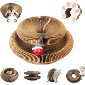 FOTN Kitty Kurlz Cat Toy, Magic Organ Cat Interactive Scratcher Cardboard with Bell Ball, Foldable & Changeable Accordion Shape Exercise Anxiety Relief Toy for Indoor Cats