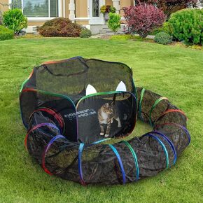 Outdoor cat Enclosure – Cat Tent Play Pen for Awesome Indoor and Outdoor Fun, Pet Playpen with Interactive Toys - Outside Cat Playpen Pet Enclosure Easy Assembly and Portable E & E's Meow Mansion