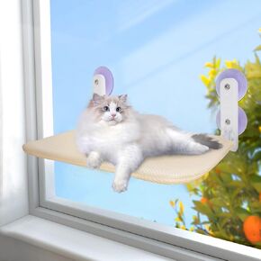 Cat Hammock for Window, Cordless Cat Window Perch, Foldable Cat Bed Window with 4 Suction Cups, Robust Metal Frame Pet Window Perch for Indoor Cats