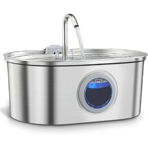 Pet Water Fountain Stainless Steel - 3.2L Cat, Dog Fountain for Drinking - Automatic Cat Water Fountain, Automatic Dog Water Fountain - Water Level Window and Dual Types of Water Flow