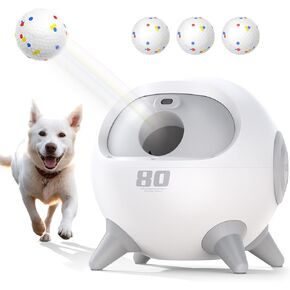 uahpet Automatic Ball Launcher for Dog with Obstacle Detection, 4 Adjustable Distances Ball Thrower Launcher for Medium & Large Dogs, with 3 Balls (2.5 inches)