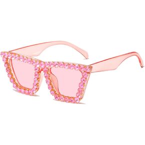 Crystal Square Cat Eye Sunglasses for Women Retro Elton Glasses Trendy Rhinestone Frame Sparkly Cateye Shades