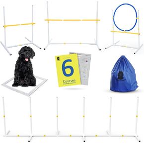 Dog Agility Course Backyard Set: Create 6 Sturdy Obstacle Courses with our Dog Agility Equipment, Including Weave Poles, Ring Jumps and Hurdles for Training with this Obstacle Course for Dogs