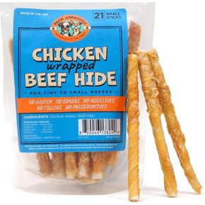 Chicken Wrapped Rawhide Dog Beef Sticks - Long Lasting Dog Chews for Aggressive Chewers - Chicken Wrapped Dog Treats for Small Dogs - Beef Sticks for Dogs Rawhide Chews - S (Pack of 21)