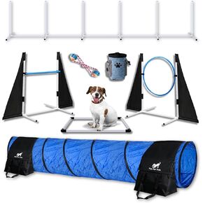 Starter Dog Agility Training Equipment Set with Dog Training Toys for Agility, Includes Treat Bag, Rope, Tennis Ball Toy - Perfect Dog Agility Course Backyard Set