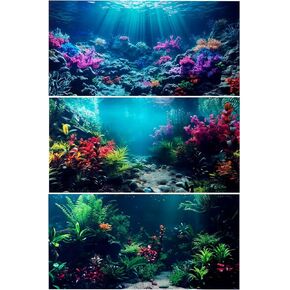 3 Pack Aquarium Background, 36x18 inches Polyester Aquarium Background, Cloth Fish Tank Background, Undersea Corals Sunshines & Rock Aquatic Plants
