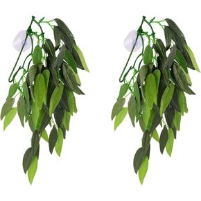 Abaodam 2pcs Artificial Rattan Artificial Fish Tank Plants Aquarium Artificial Green Plastic Plants Decorations Hanging Terrarium Plant with Suction Cup for Aquariums Decor Betta Goldfish Tank