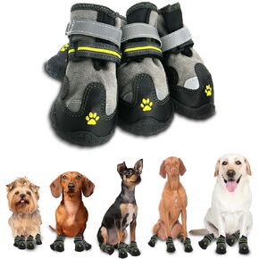 Dog Shoes Dog Boots & Paw Protectors Non-Slip Fleece Warm 4Pcs for Winter Snowy Day, Rainy Weather, Outdoor Walking Indoor Hardfloors