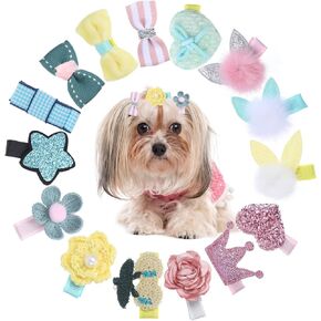 15 Pcs Mixed Styles Small Dog Hair Clips, Dog Hair Bows, Dog Accessories Girl, Dog Bows, Dog Tiara Crown Hair Clips, Pet Bowknot, Pet Hairpin for Cat Kitten Pet Puppy Yorkie Pomeranian Teacup Dog