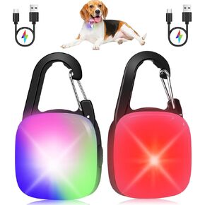 Dog Light, 2 Pack Clip On Dog Collar Light with 4 RGB Color Changing Modes, Rechargeable Dog Lights for Night Walking, Waterproof Safety Light for Running, Cycling, Camping