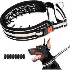 Mayerzon Martingale No Pull Dog Collar, Patented Reflective Walking Collar with Buckle for Large Medium Dogs Pitbull Belgian Malinois Doberman That Pull for Training Hunting(L, Black)