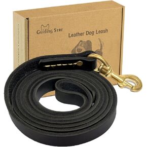 Guiding Star Leather Dog Leash 6ft, Dog Leashes for Large Dogs Heavy Duty, Soft Handmade Leather Training Leash for Large & Medium Dogs (6ftx3/4inch, Black)