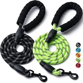 2 Pack Dog Leash, 4/5//6 FT Heavy Duty Nylon Rope Pet Leashes with Comfortable Padded Handle, Reflective Dog Leashes for Small Medium and Large Dogs (5FT-1/2,Black/Blue)