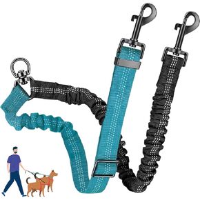 Double Dog Leash for Two Dogs - 2-in-1 Upgraded Double Leash for Two Dogs with Adjustable Strap & Shock Absorbing Bungee, No Tangle Dual Training Splitter