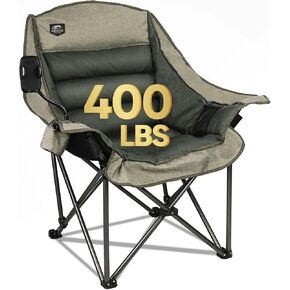 Oversized XL Folding Camping Chair,Heavy Duty Support 400Lbs,Large Comfy Padded Camp Chair for Adults,Lawn Arm Chair w/Cup Holder,Phone Holder,Carry Bag Perfect for Outdoor (Green)