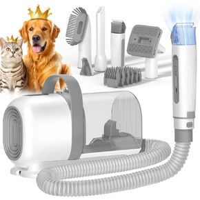 Dog Grooming Kit, 5 Suction Levels Dog Grooming Vacuum with Dog Paw Trimmer, 2L Dust Cup Dog Brush Vacuum with 6 Pet Grooming Tools for Shedding Pet Hair at Home, Low Noise