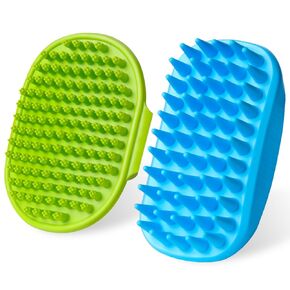 2PCS Dog Bath Brush | Dog Scrubber for Bath | Dog Shampoo Brush | Dog Washing Brush | Dog Shower Brush with Adjustable Handle,Suitable for Pets Deshedding, Washing, Massaging & Grooming (Green Blue)
