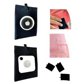 Tracking Device Pocket; A Peel and Stick fabric kids case (3 in a pack) for carrying Tracking devices in a concealed, hidden, secure and comfortable way. (Black)