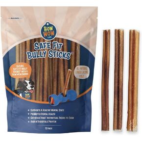 Bow Wow Labs 6" Bully Sticks for Dogs | 100% All Natural, Grass-Fed, Free-Range Beef | Low Odor | Long Lasting Chews | SafeFit | 10 Pack (Midsize)