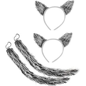4 Pcs Faux Fur Wolf Fox Cat Costume Set Furry Handmade Animal Cosplay Costume Wolf Ears Headband and Tail Set for Adults, Men and Women Costume Accessories,Halloween,Masquerade Prop,Gray（2 Sets） in Saudi Arabia