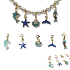 Necklace DIY Charms Set - Cute Cat and Small Dog Pendant - 5 Easy DIY Charms Set - Summer Beach Style Accessories - 18K Gold Plated - Perfect Gift for Pet Lovers (Blue)