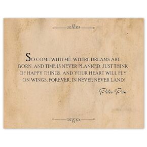 Vintage Peter Pan So Come With Me Quote Prints, 1 (11x14) Unframed Photos, Wall Art Decor Gifts for Home Office Garage School College Student Teacher Coach Literary Inspiration Positive Bookworm Fans