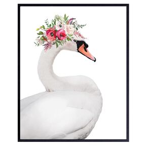 Swan Wall Decor - Swan Wall Art - Swan Nursery Decor - Girls Room Decor - Toddler Girls Bedroom - Little Girls Bedroom - Baby Girl Bedroom - Pink Cute Bathroom Decor for Women - 8x10 Picture