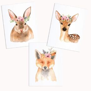 3 Baby Nursery Wall Prints | Whimsical Bedroom Posters for New Baby Room | Baby Shower Gift Nursery Decorations | Printed in USA by Ritzy Rose (Woodland Creatures)