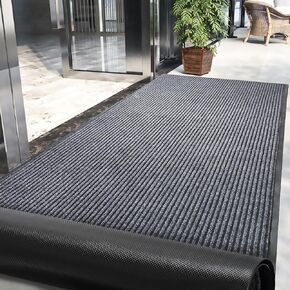 3' x 10' High Traffic Guard Doormat, Commercial Grade Door Floor Mat Striped Brush Step Entrance Mat with Rubber Backing, Low Profile Commercial Rugs for Entryway, Easy to Clean(Jet Black)