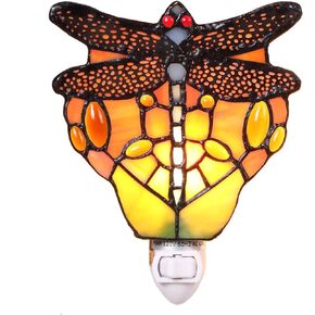 Bieye L11401 Tiffany Style Stained Glass Dragonfly Wall Lamp with Plug-in Night Light Socket for Home Decor