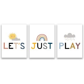 NLKTIYC Spielschild für Spielzimmer-Wand, Kinder-Spielzimmer-Wanddekoration, Buchstaben-Leinwanddrucke, Kinder-Wandkunst, Let's Just Play-Poster, gerahmt einfach aufzuhängen