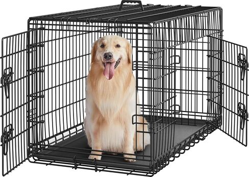 Yaheetech 42inch Double Door Dog Crate w/Divider, Collapsible Metal Kennel in Kuwait