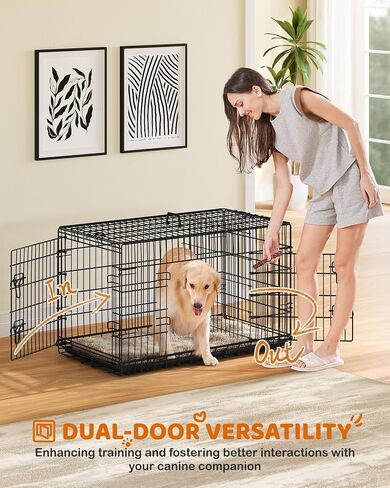Yaheetech 42inch Double Door Dog Crate w/Divider, Collapsible Metal Kennel in Kuwait