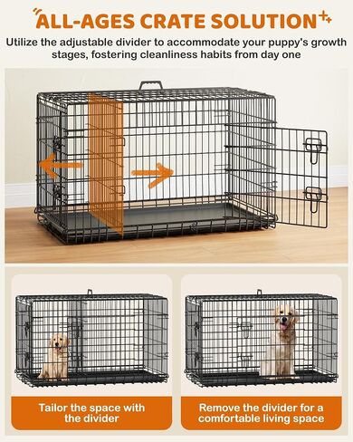 Yaheetech 42inch Double Door Dog Crate w/Divider, Collapsible Metal Kennel in Kuwait