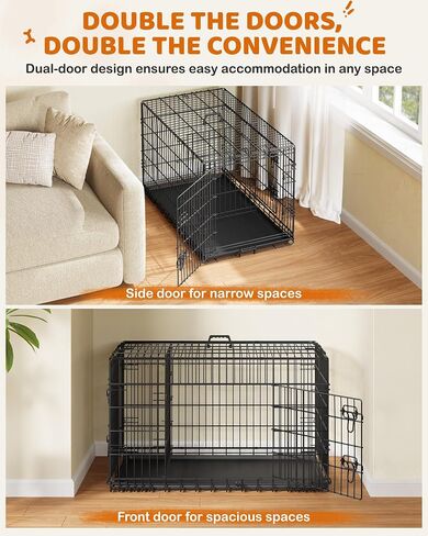 Yaheetech 42inch Double Door Dog Crate w/Divider, Collapsible Metal Kennel in Kuwait