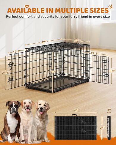 Yaheetech 42inch Double Door Dog Crate w/Divider, Collapsible Metal Kennel in Kuwait