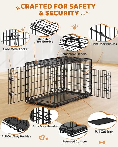 Yaheetech 42inch Double Door Dog Crate w/Divider, Collapsible Metal Kennel in Kuwait