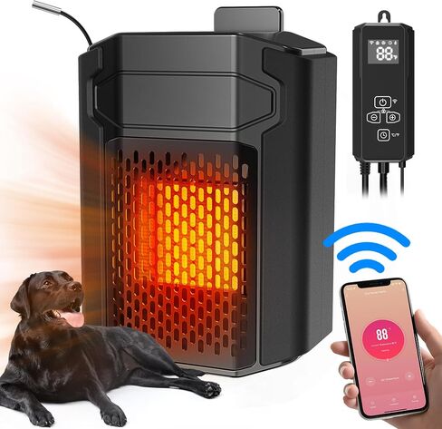 Dog House Heater with Thermostat APP WIFI Control, 500W Dog House Heaters for Outside Doghouse kennel Chicken Coop, Outdoor Pet House Heater with 6.5FT External Temperature Probe&Adjustable Temp Timer in Saudi Arabia