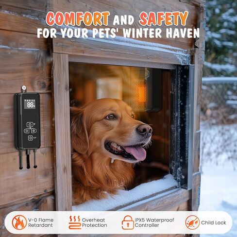 Dog House Heater with Thermostat APP WIFI Control, 500W Dog House Heaters for Outside Doghouse kennel Chicken Coop, Outdoor Pet House Heater with 6.5FT External Temperature Probe&Adjustable Temp Timer in Saudi Arabia